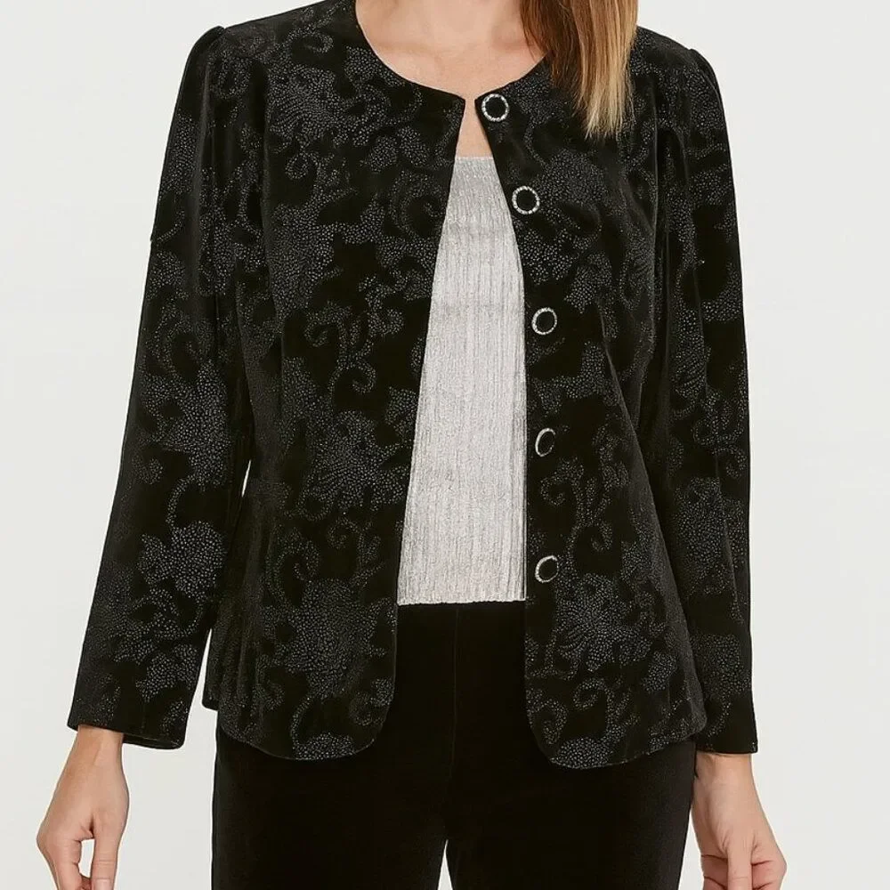 R & K Evening Vintage Jacket Black with Multi-Colored Beading Size 16 EUC